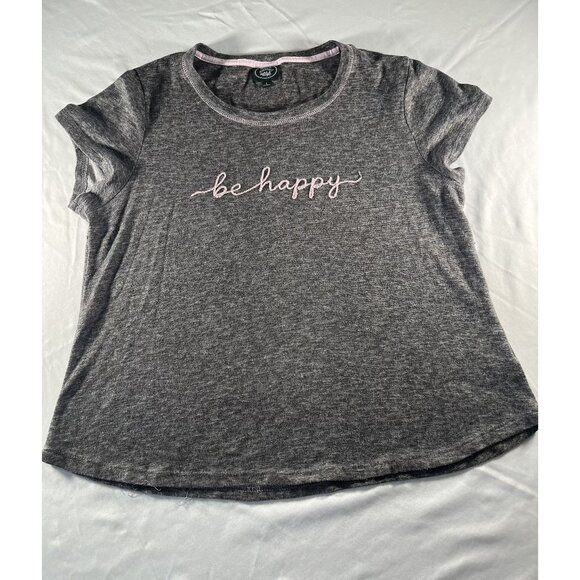 Laura Ashley Women’s Gray Graphic Tee Size L “Be Happy” Embroidered T-Shirt - Picture 1 of 7